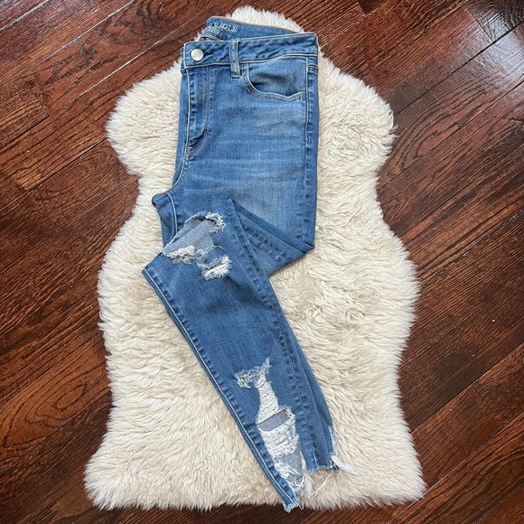 American Eagle Outfitters Denim - American Eagle Hi-Rise Jegging Sz 10 Distressed Super Stretch Jeans Frayed Hem